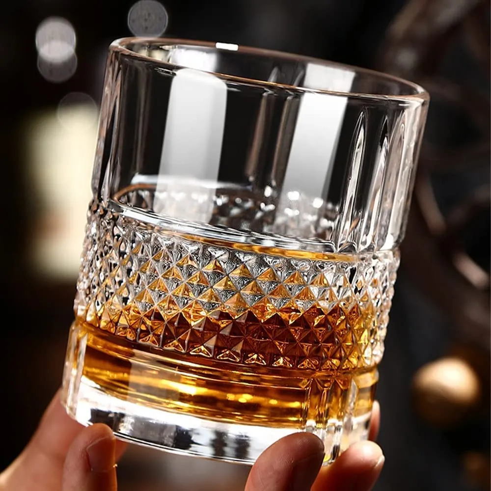 Alt Co Whiskey Glasses, 330 ML Bar Glass for Drinking Whisky, Scotch, Cocktails, Cognac - Heavy Base, Modern Design, Old Fashioned Cocktail Tumblers, Premium Barware (Design 2, Pack of 6)