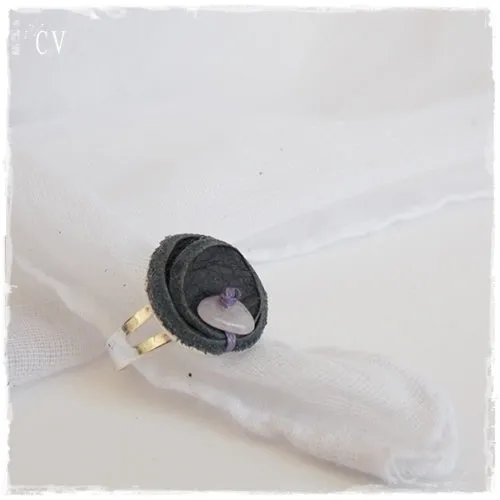 Amethyst Stone Leather Ring