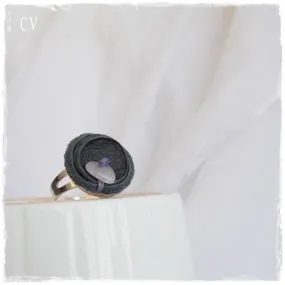 Amethyst Stone Leather Ring