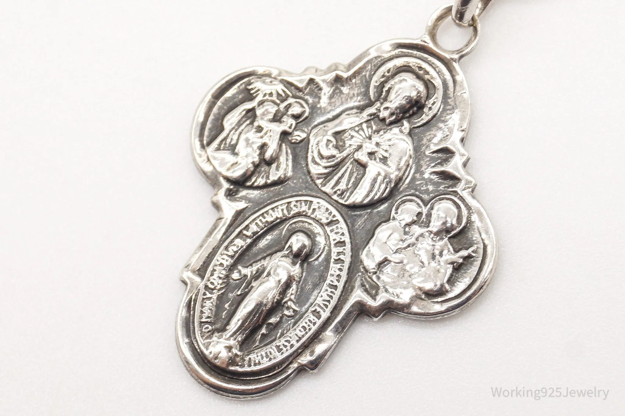 Antique Mary Pray For Us Sterling Silver Necklace