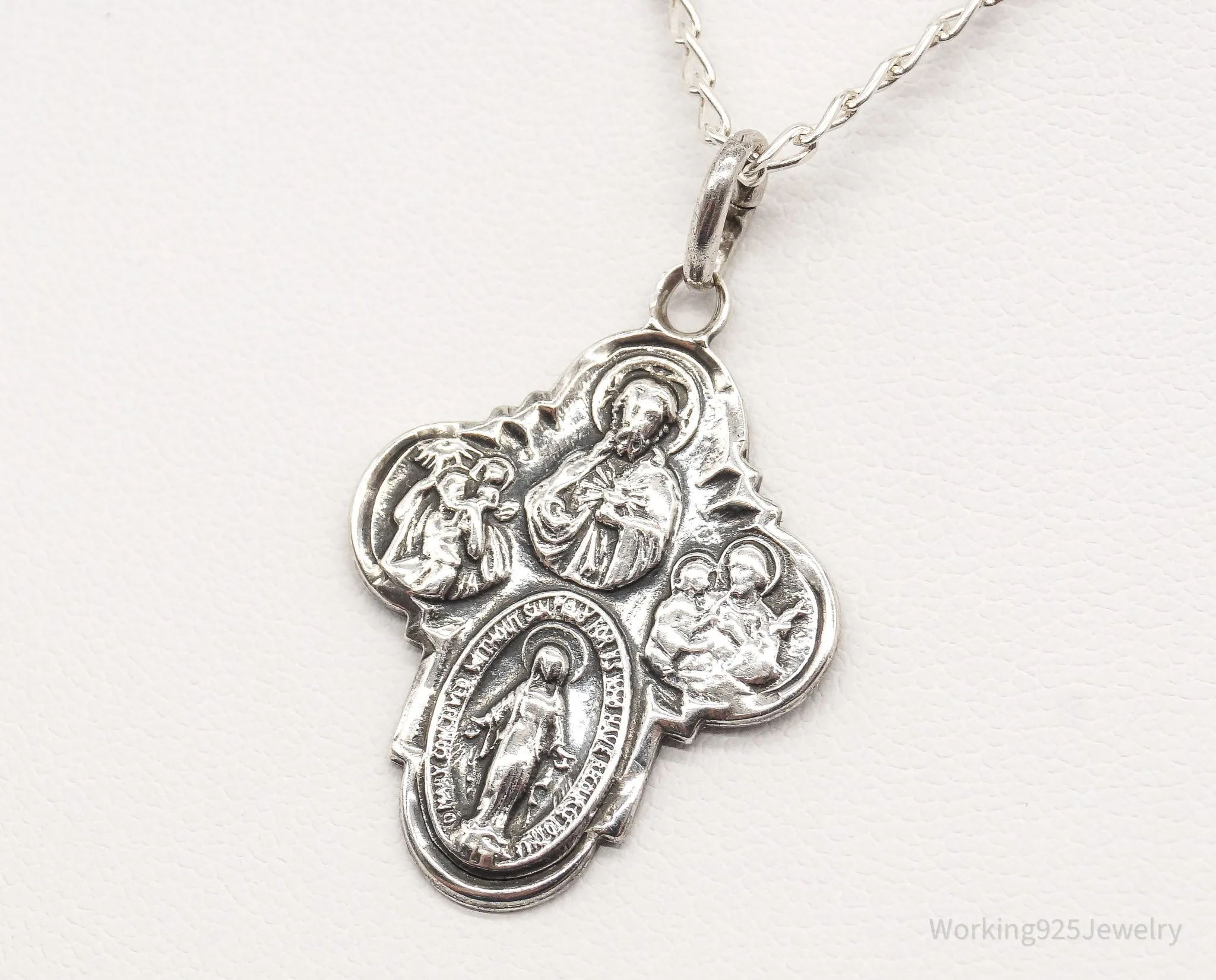 Antique Mary Pray For Us Sterling Silver Necklace