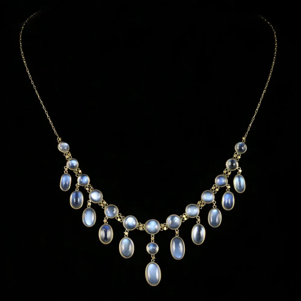 Antique Victorian Moonstone Necklace 18Ct Gold Garland Circa 1880