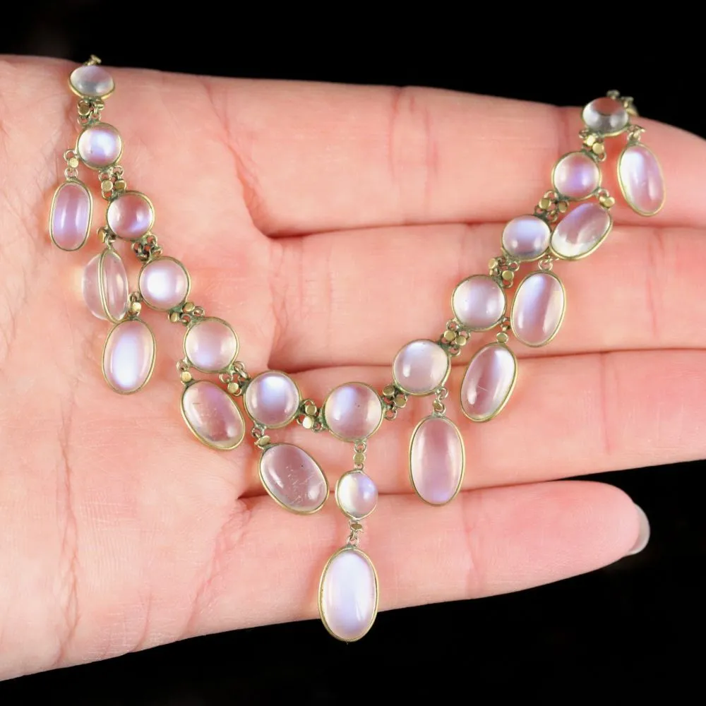 Antique Victorian Moonstone Necklace 18Ct Gold Garland Circa 1880