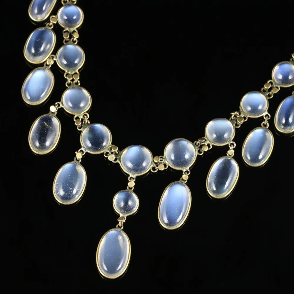 Antique Victorian Moonstone Necklace 18Ct Gold Garland Circa 1880