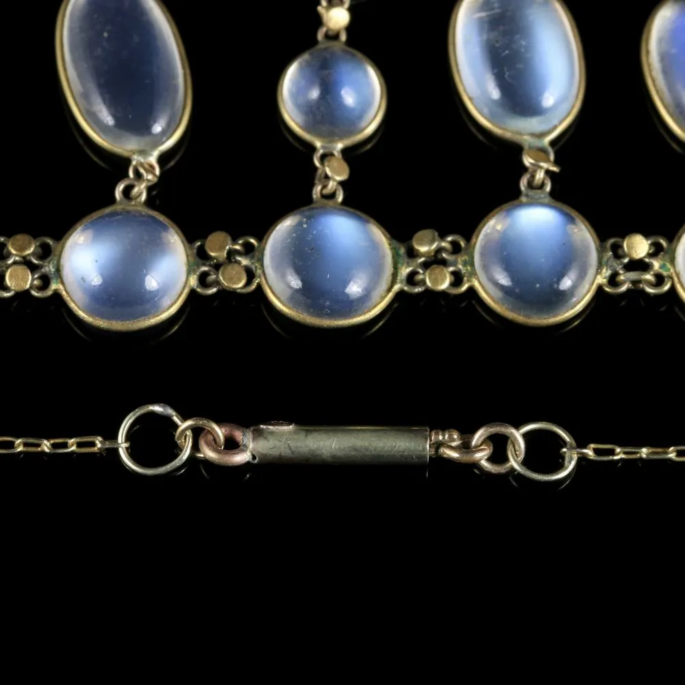 Antique Victorian Moonstone Necklace 18Ct Gold Garland Circa 1880