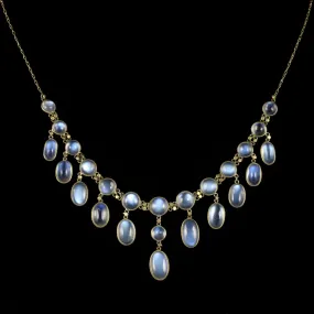 Antique Victorian Moonstone Necklace 18Ct Gold Garland Circa 1880