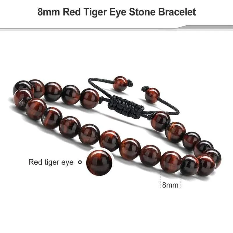 Anxiety Bracelet for Men Red Bead - 8mm Tiger's Eye Stone Beads Bracelet  Natural Matte Agate Onyx Yoga Essential Oils Anxiety Aromatherapy Bracelets Jewelry Birthday Gifts for Men