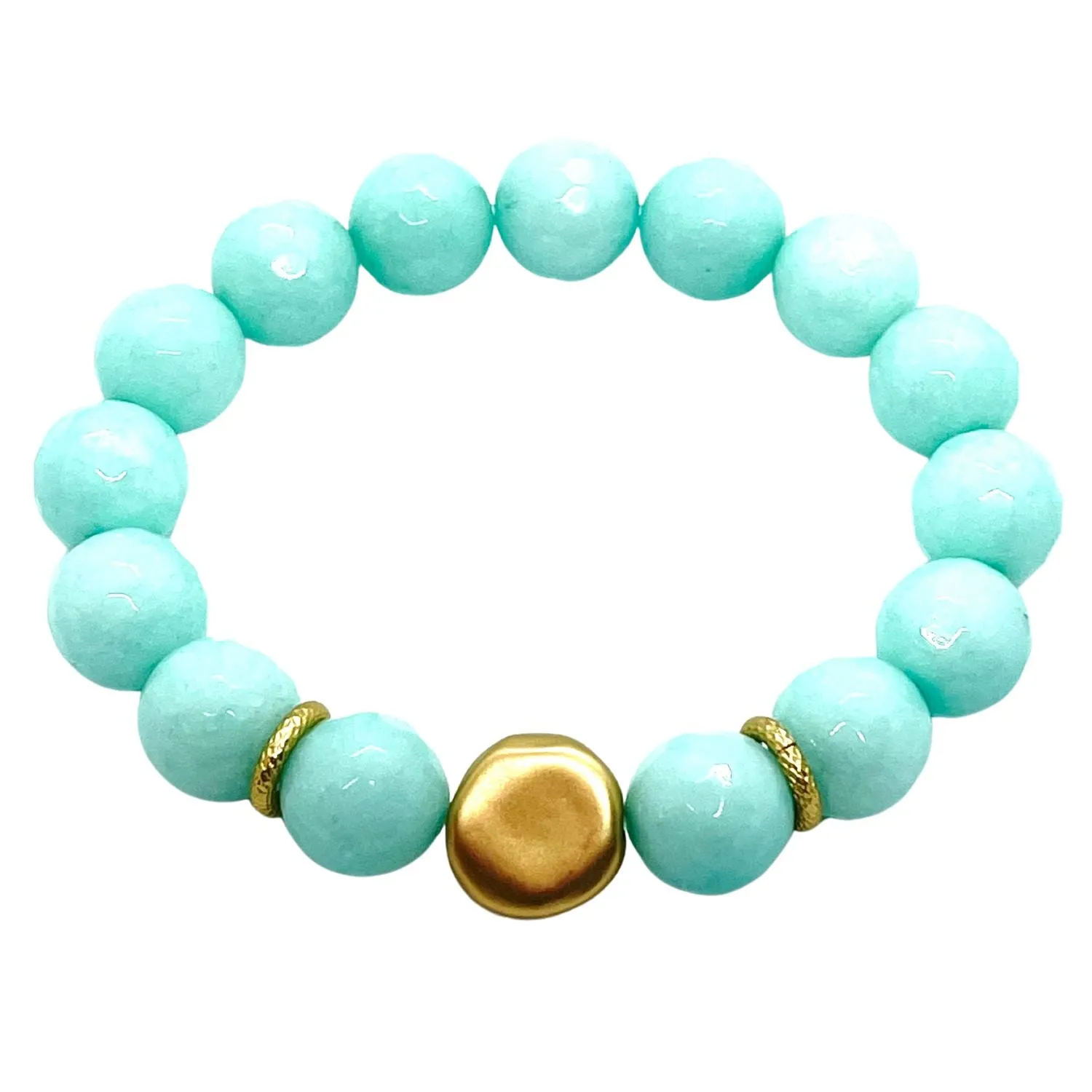 Aqua Jade Stretch Bracelet With Matte Gold Nugget