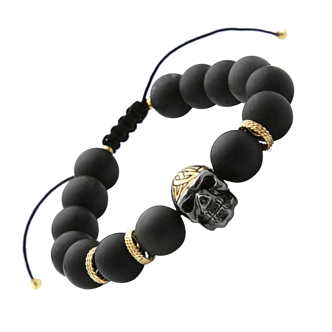 Articulated Skull Sterling Silver and Gemstone Beaded Bracelet with 18K Gold Vermeil