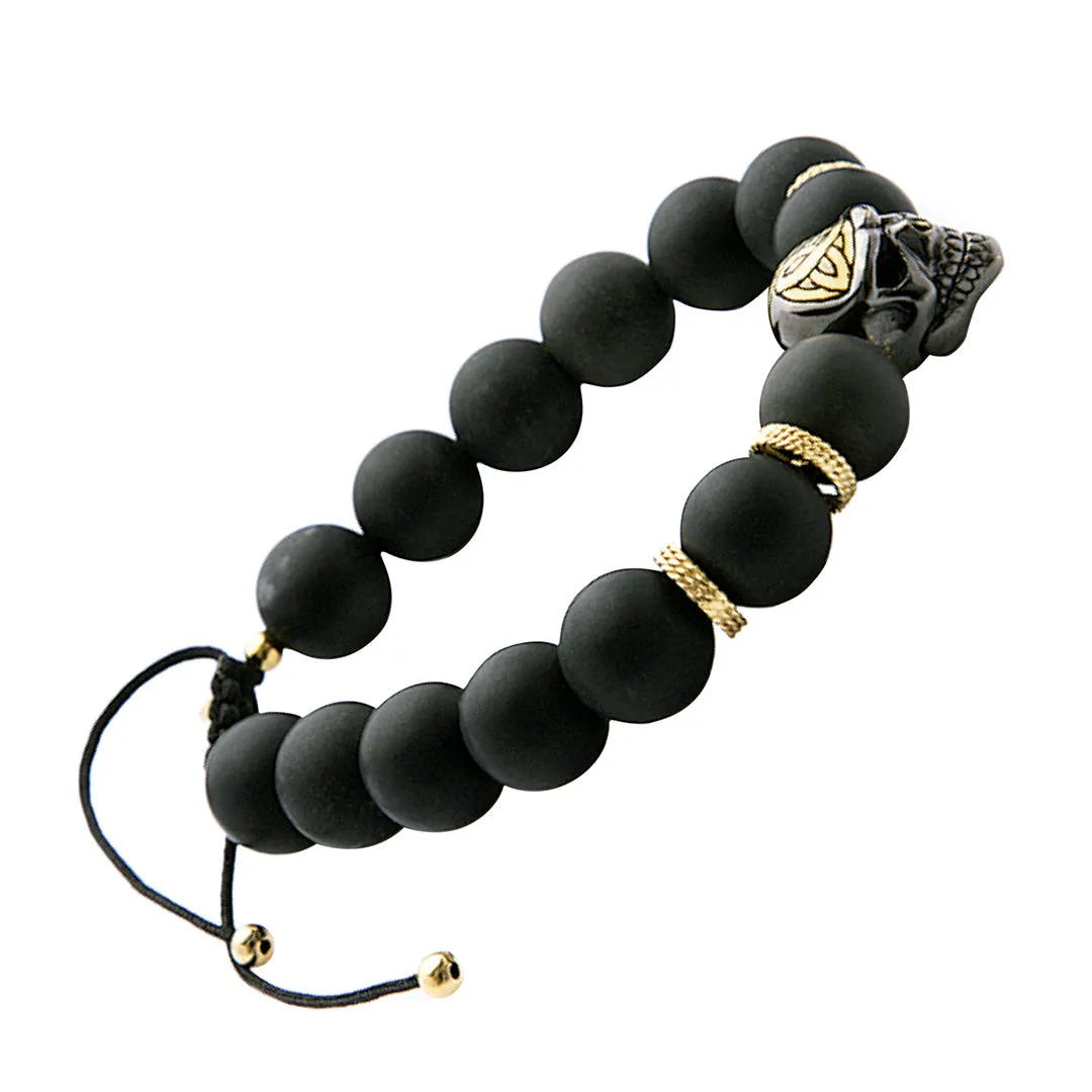 Articulated Skull Sterling Silver and Gemstone Beaded Bracelet with 18K Gold Vermeil