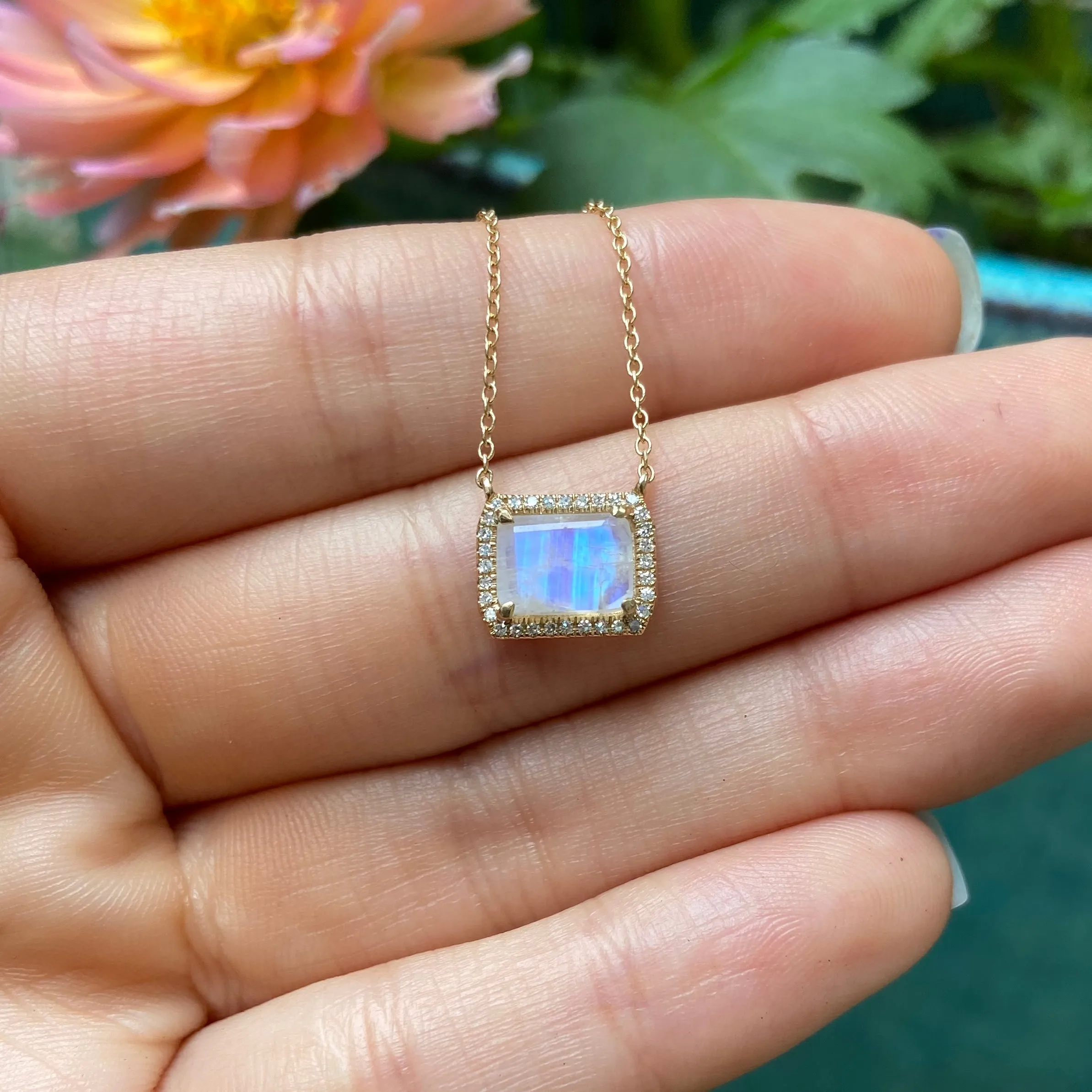 Atiena Rainbow Moonstone Necklace With Diamonds