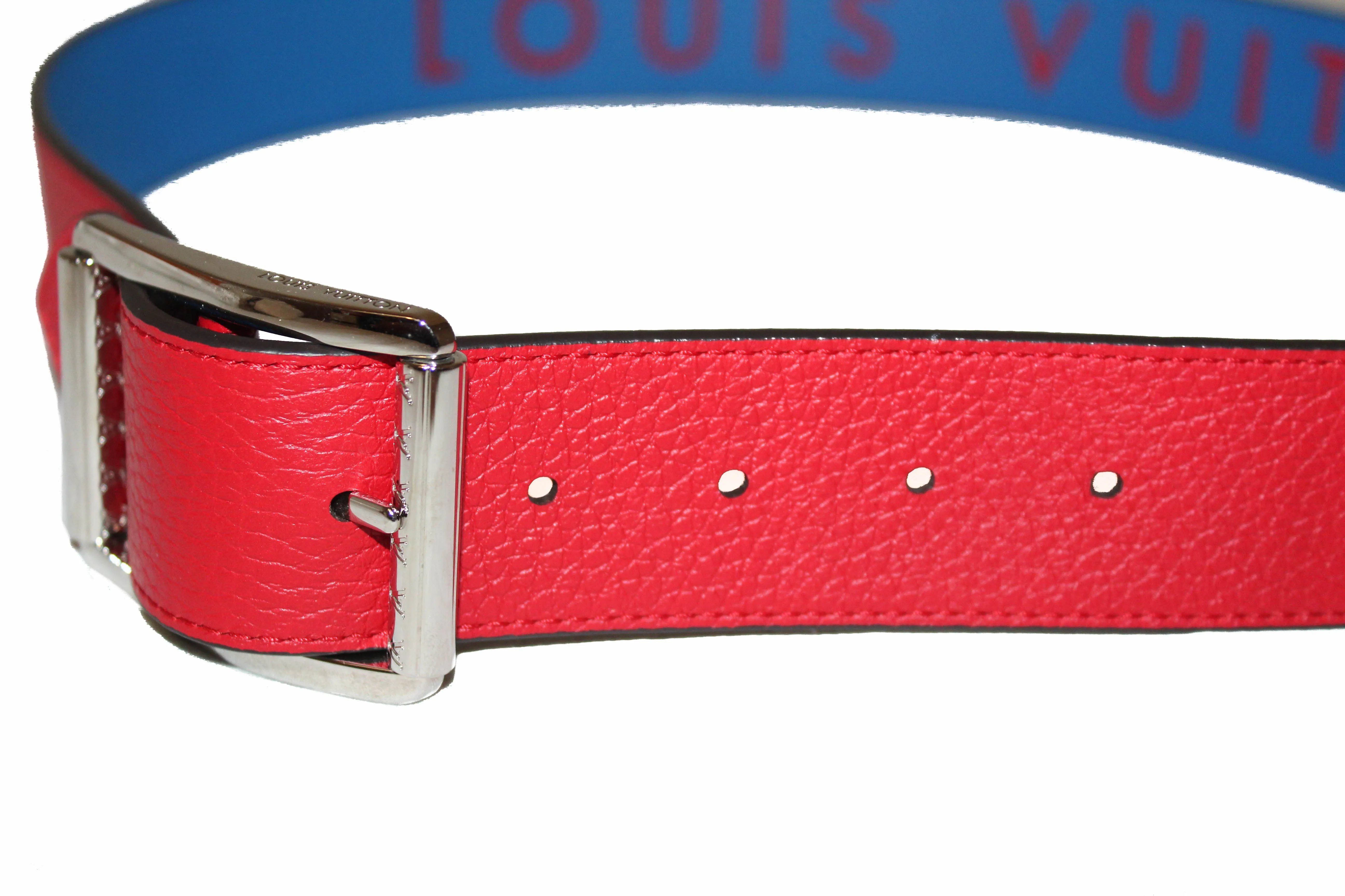 Authentic Louis Vuitton Reverso 40MM Red/Blue Taurillon Leather Reversible Belt