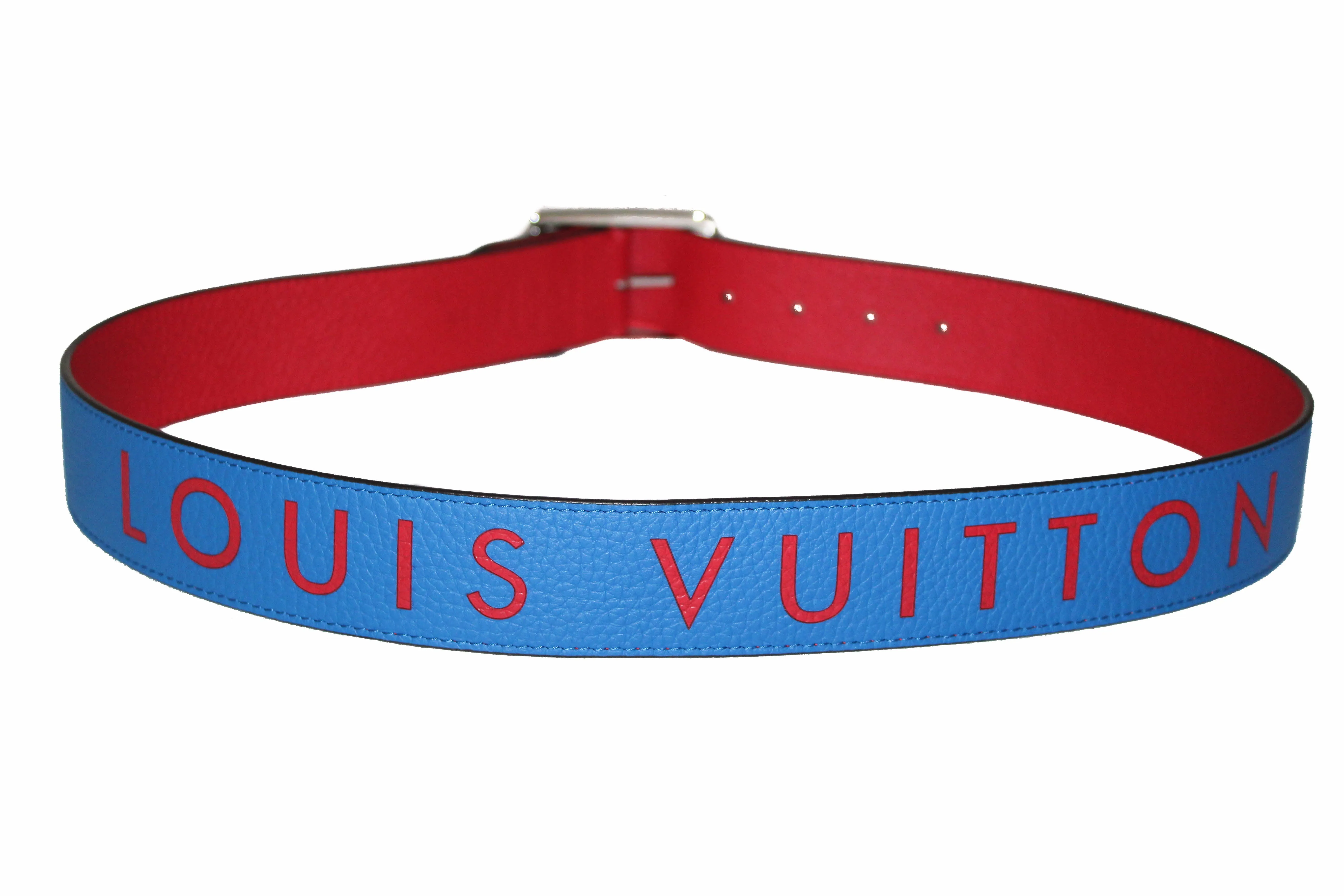 Authentic Louis Vuitton Reverso 40MM Red/Blue Taurillon Leather Reversible Belt