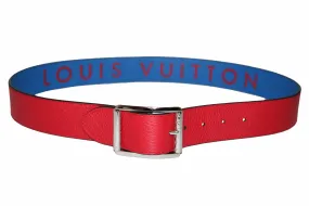 Authentic Louis Vuitton Reverso 40MM Red/Blue Taurillon Leather Reversible Belt