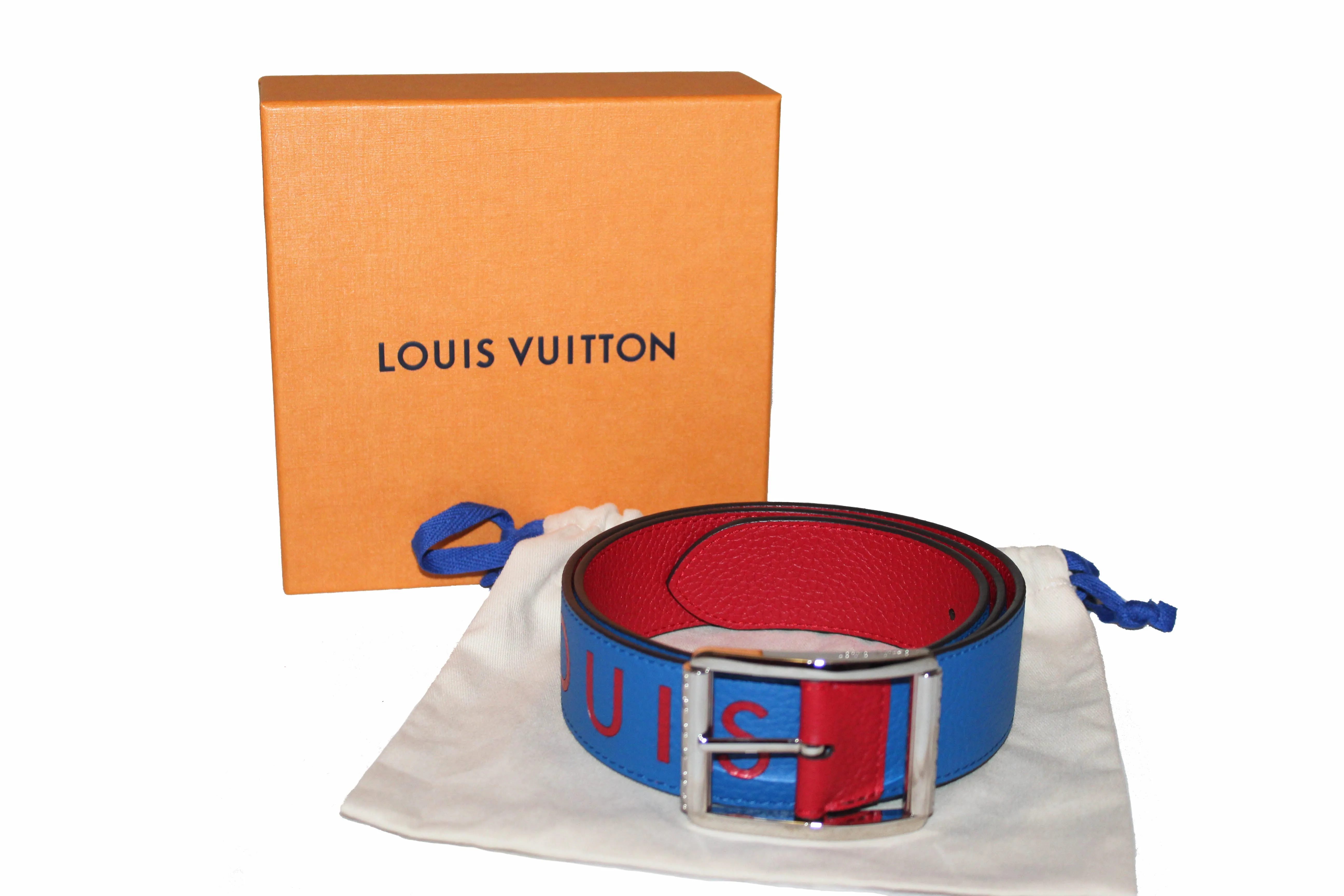 Authentic Louis Vuitton Reverso 40MM Red/Blue Taurillon Leather Reversible Belt