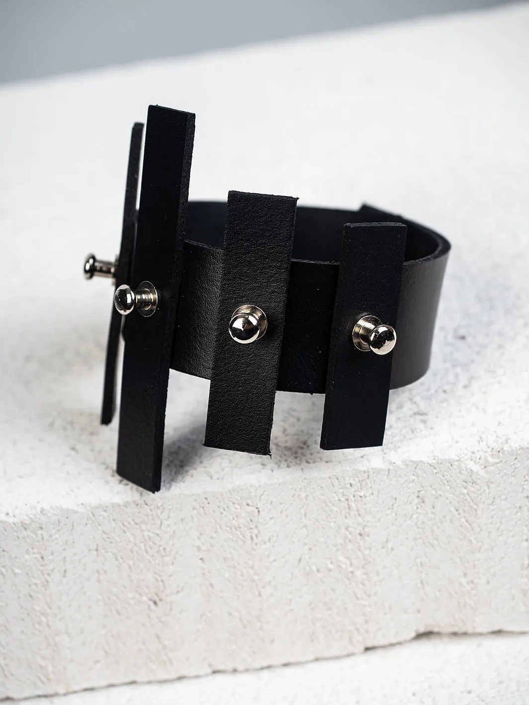 Avant Garde Leather Bracelet With Studs