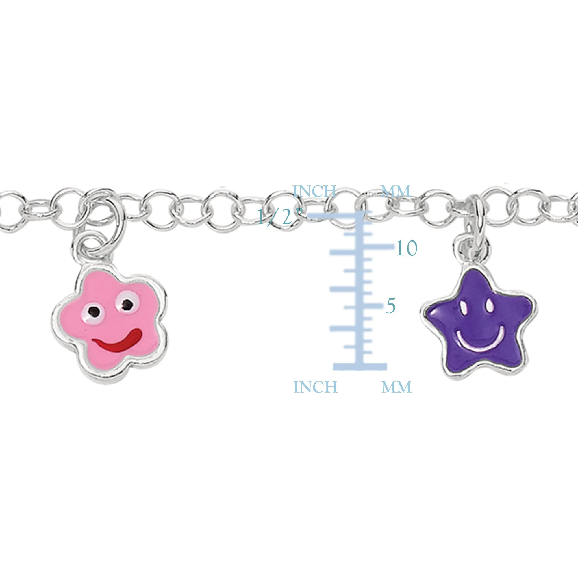 Baby Bracelet With Colorful Dangling Star Charms In Sterling Silver - 6 Inches