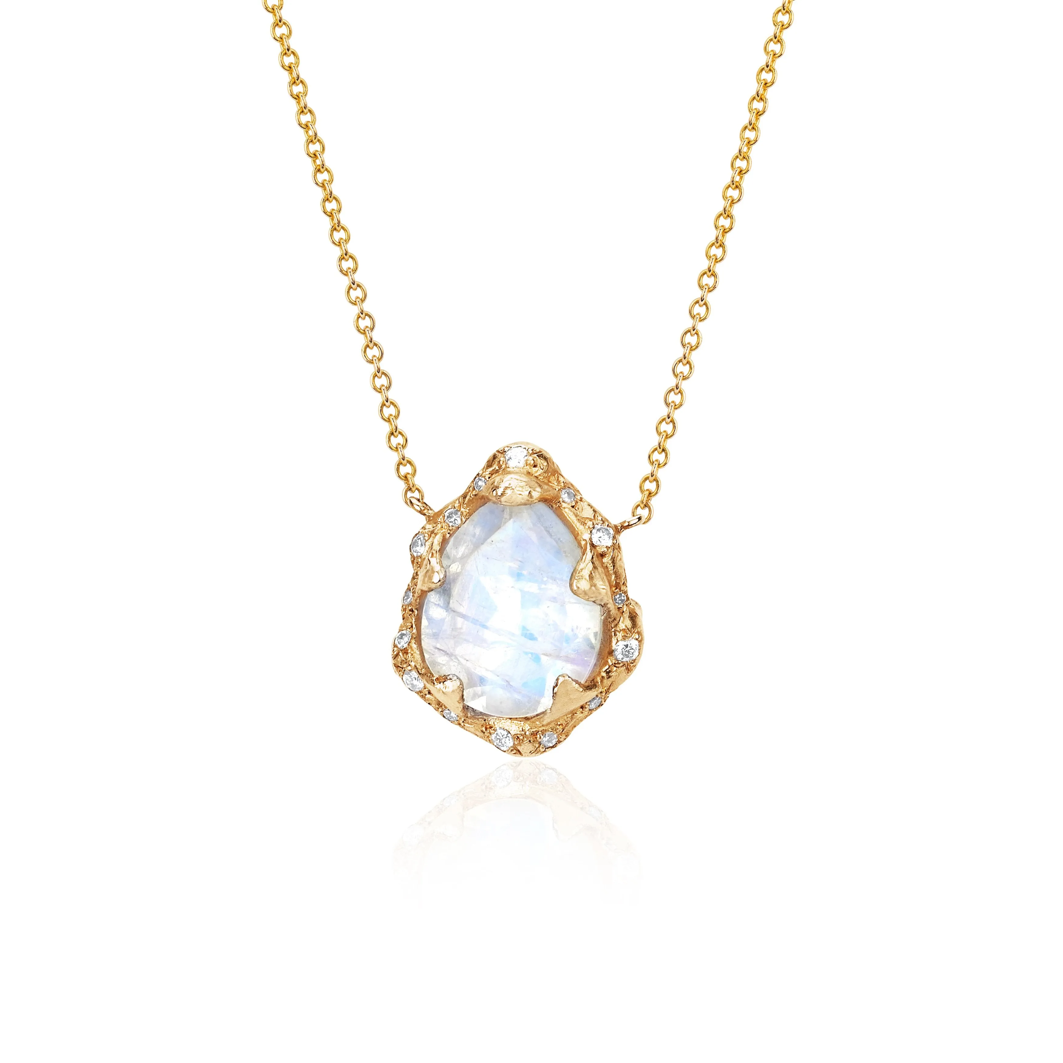 Baby Queen Water Drop Moonstone Necklace with Sprinkled Diamonds