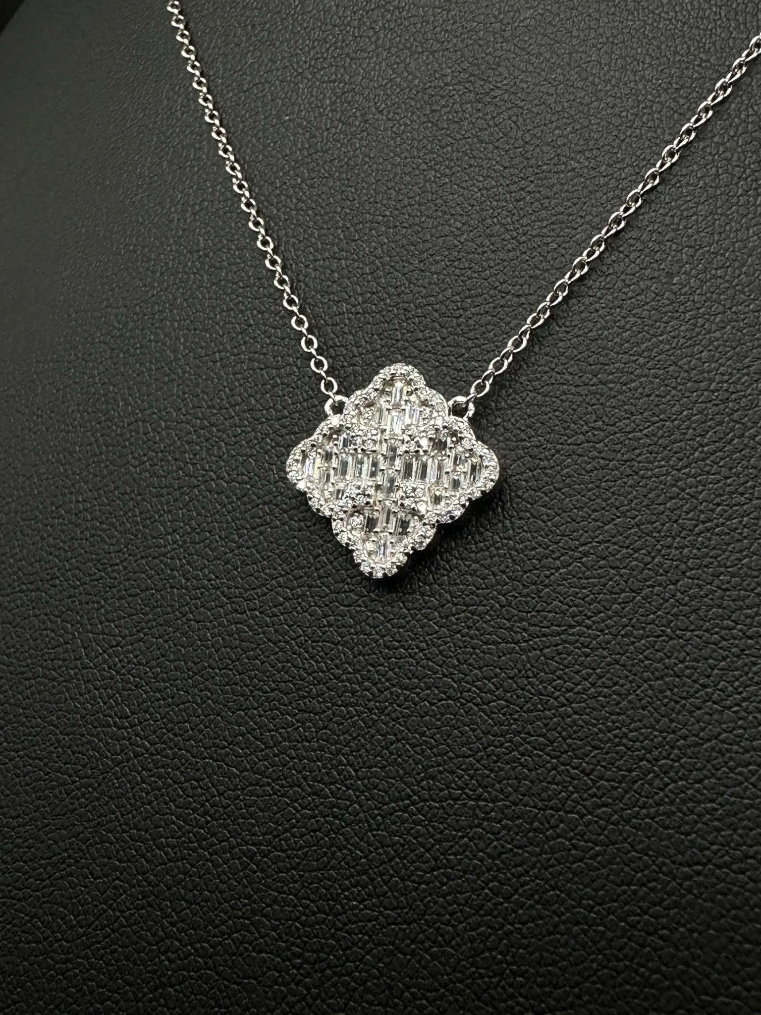 Baguette Moissanite Clover Pendant and Chain