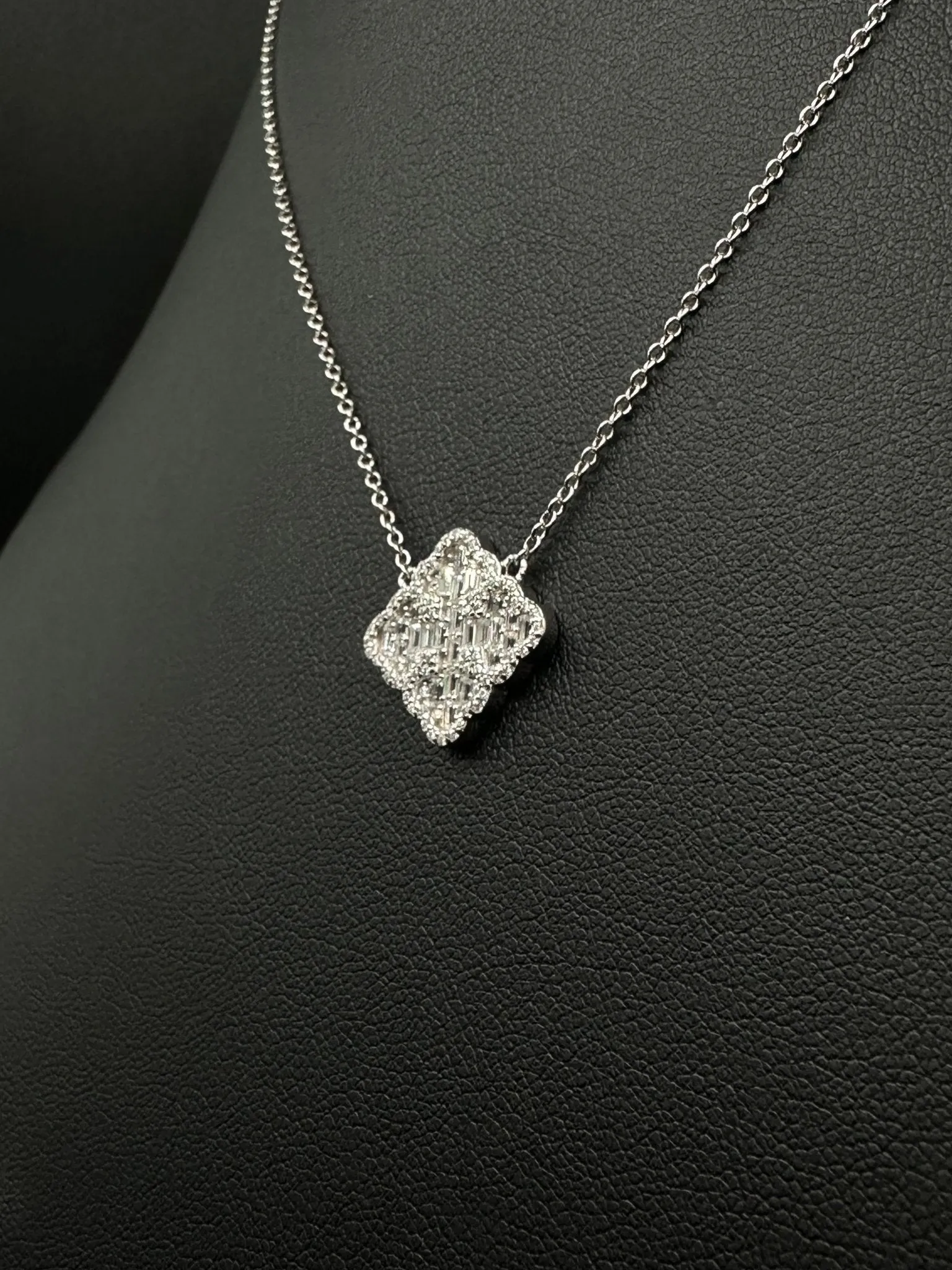 Baguette Moissanite Clover Pendant and Chain