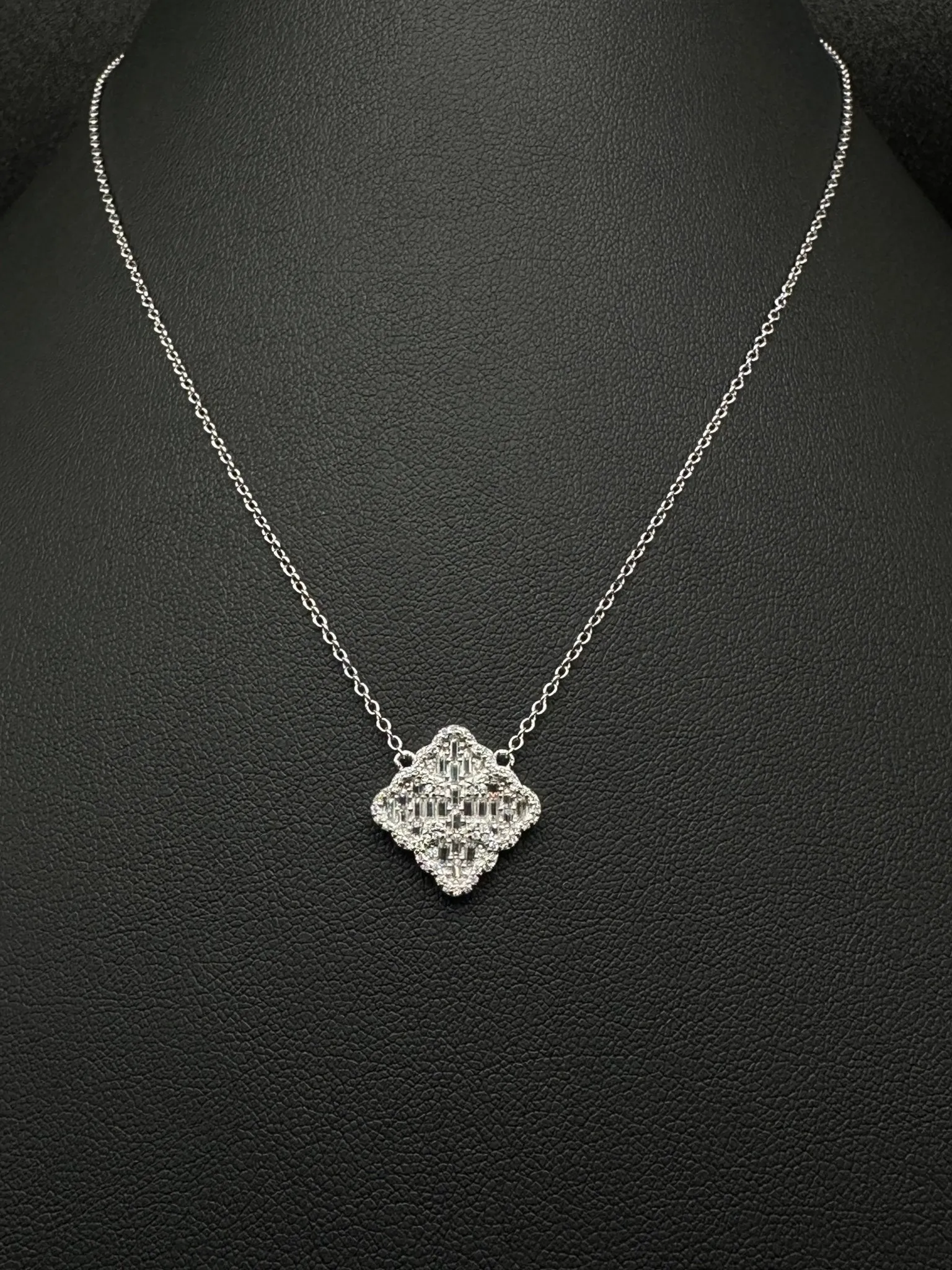 Baguette Moissanite Clover Pendant and Chain