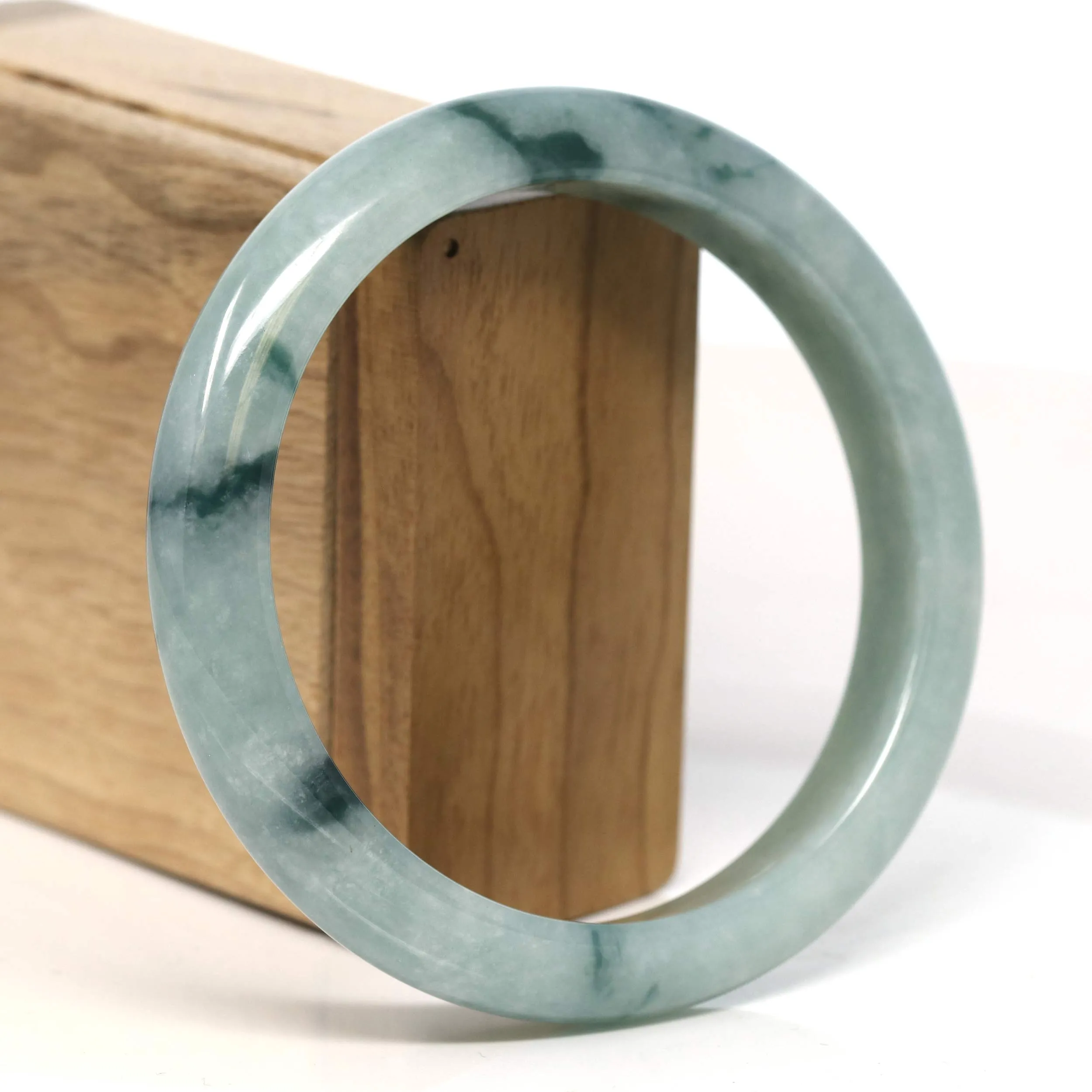 Baikalla "Half Round" Blue-Green Jadeite Jade Bangle Bracelet (63.45 mm) #T397