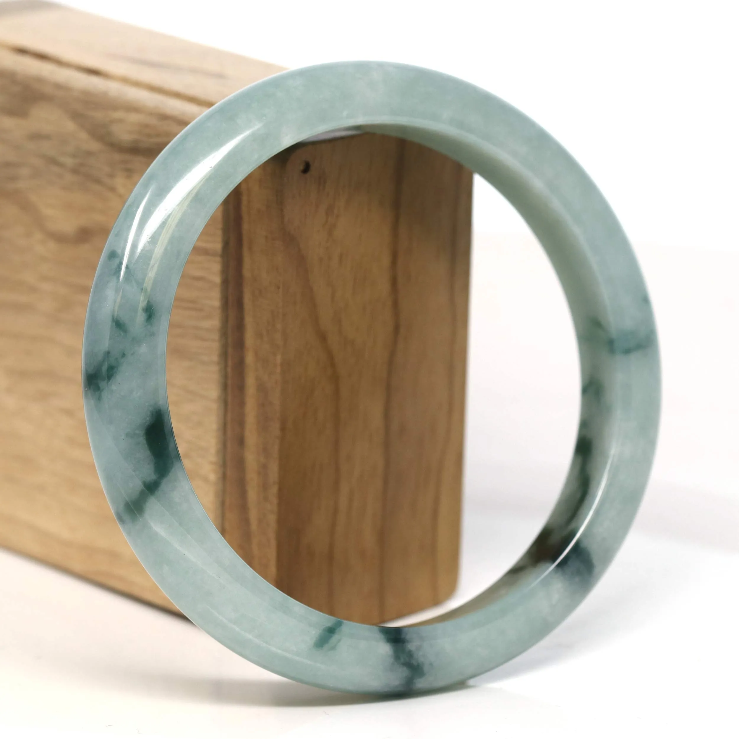 Baikalla "Half Round" Blue-Green Jadeite Jade Bangle Bracelet (63.45 mm) #T397