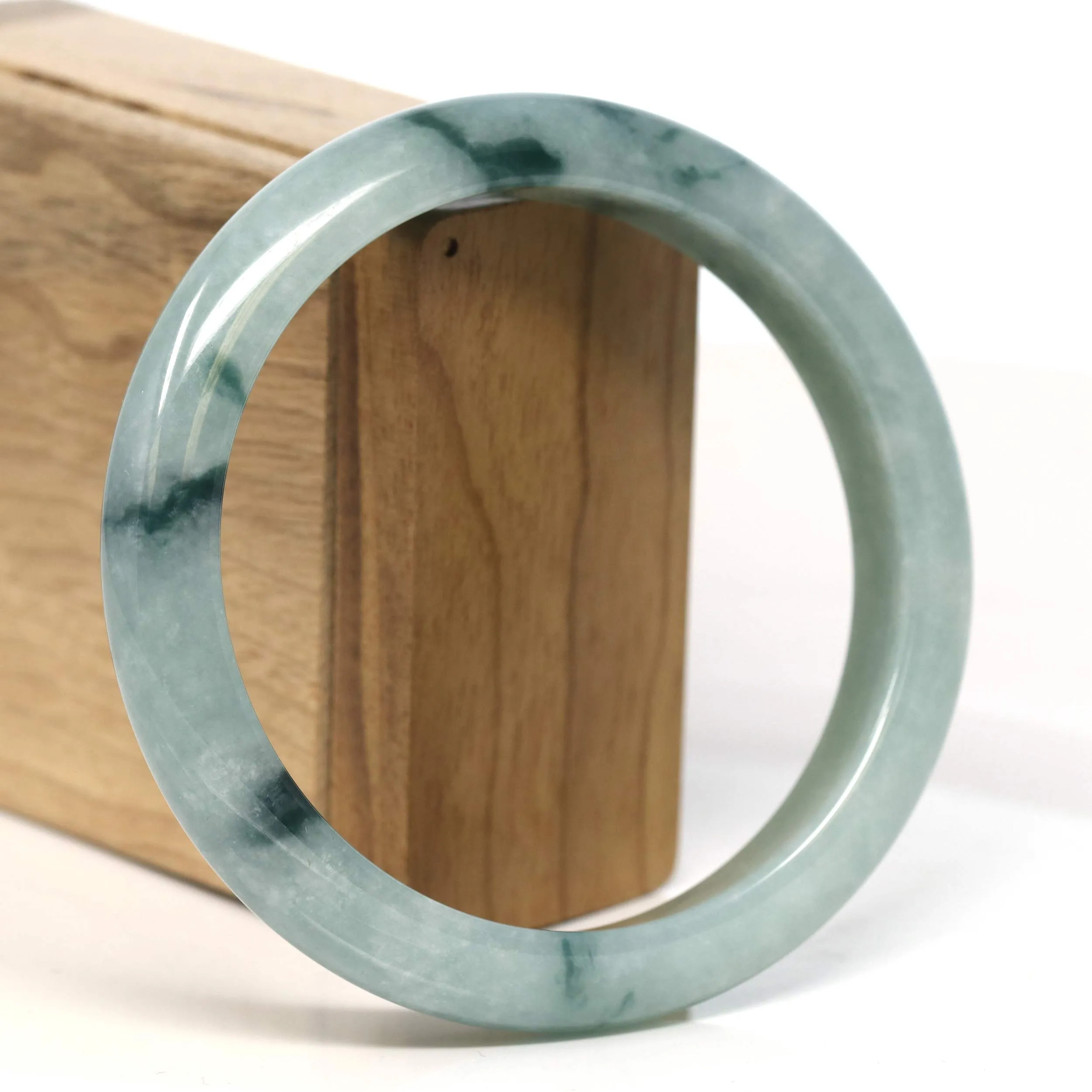 Baikalla "Half Round" Blue-Green Jadeite Jade Bangle Bracelet (63.45 mm) #T397