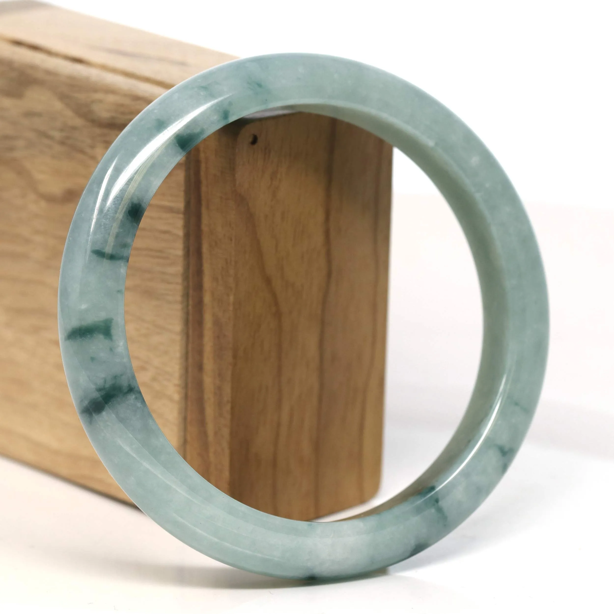 Baikalla "Half Round" Blue-Green Jadeite Jade Bangle Bracelet (63.45 mm) #T397