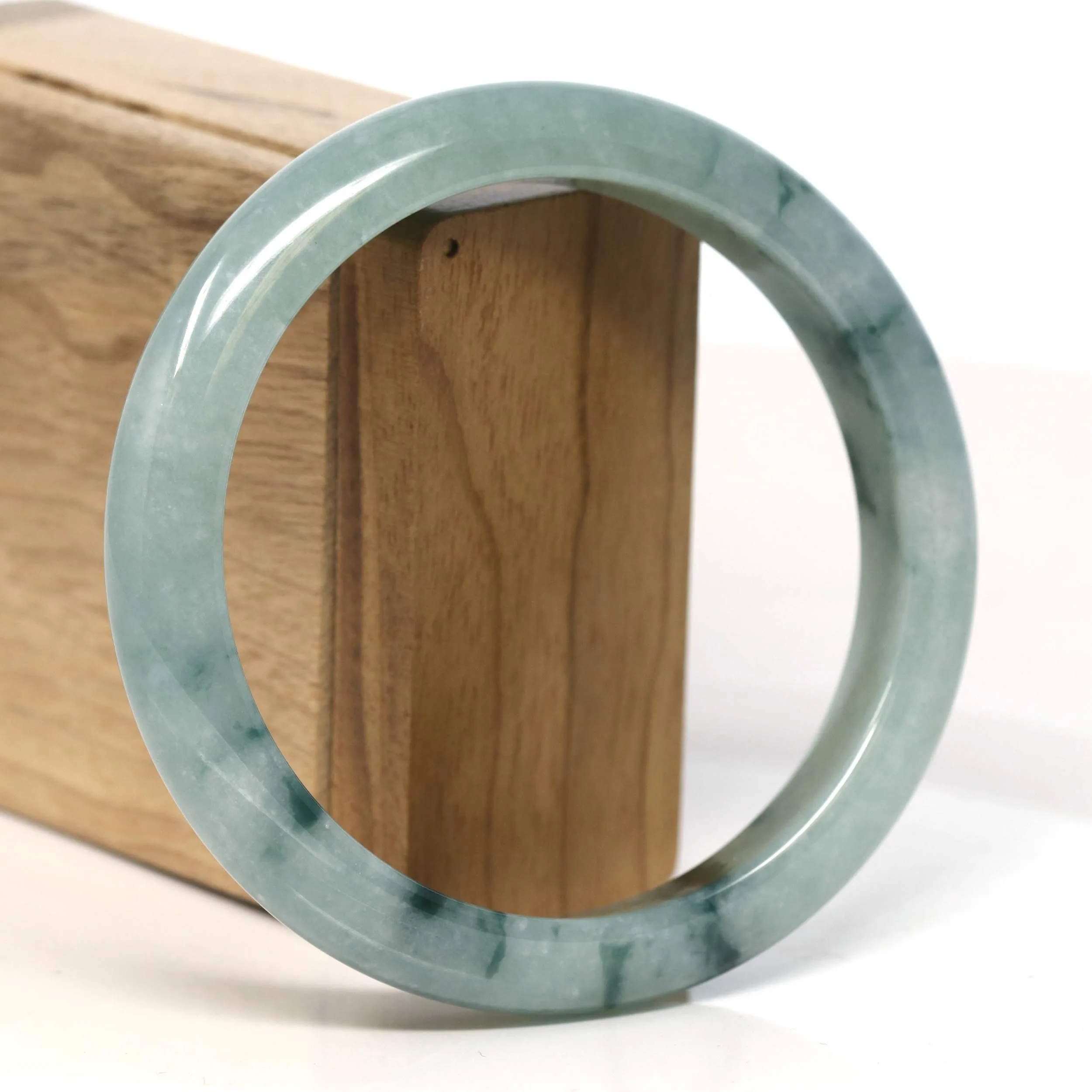 Baikalla "Half Round" Blue-Green Jadeite Jade Bangle Bracelet (63.45 mm) #T397