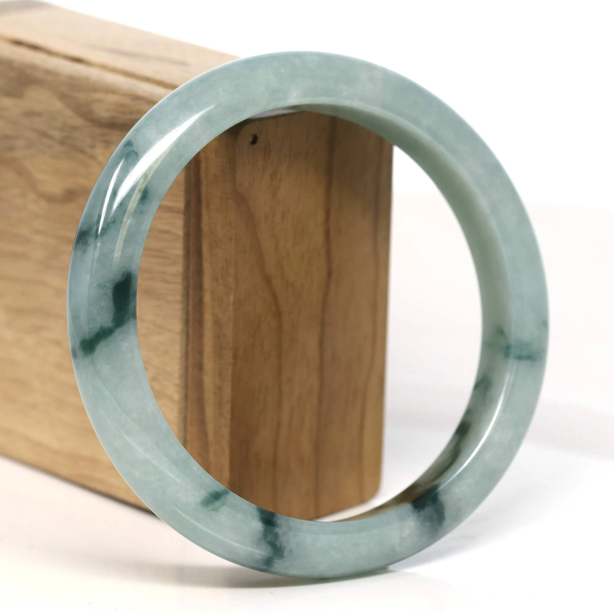 Baikalla "Half Round" Blue-Green Jadeite Jade Bangle Bracelet (63.45 mm) #T397