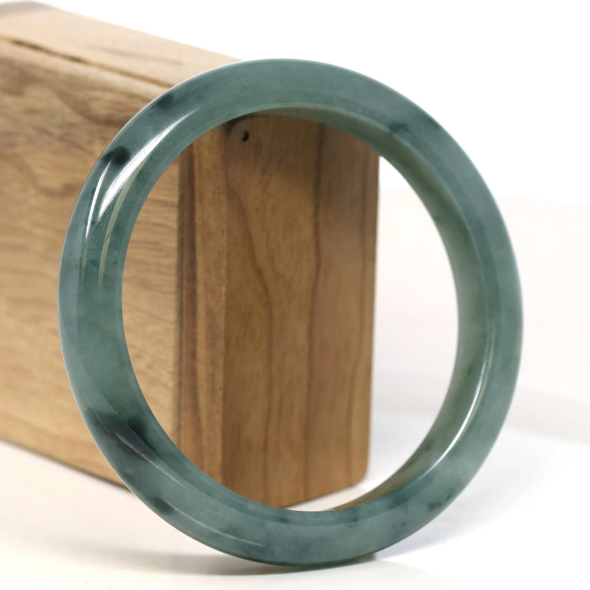 Baikalla "Half Round" Blue-Green Jadeite Jade Bangle Bracelet (63.45 mm) #T398