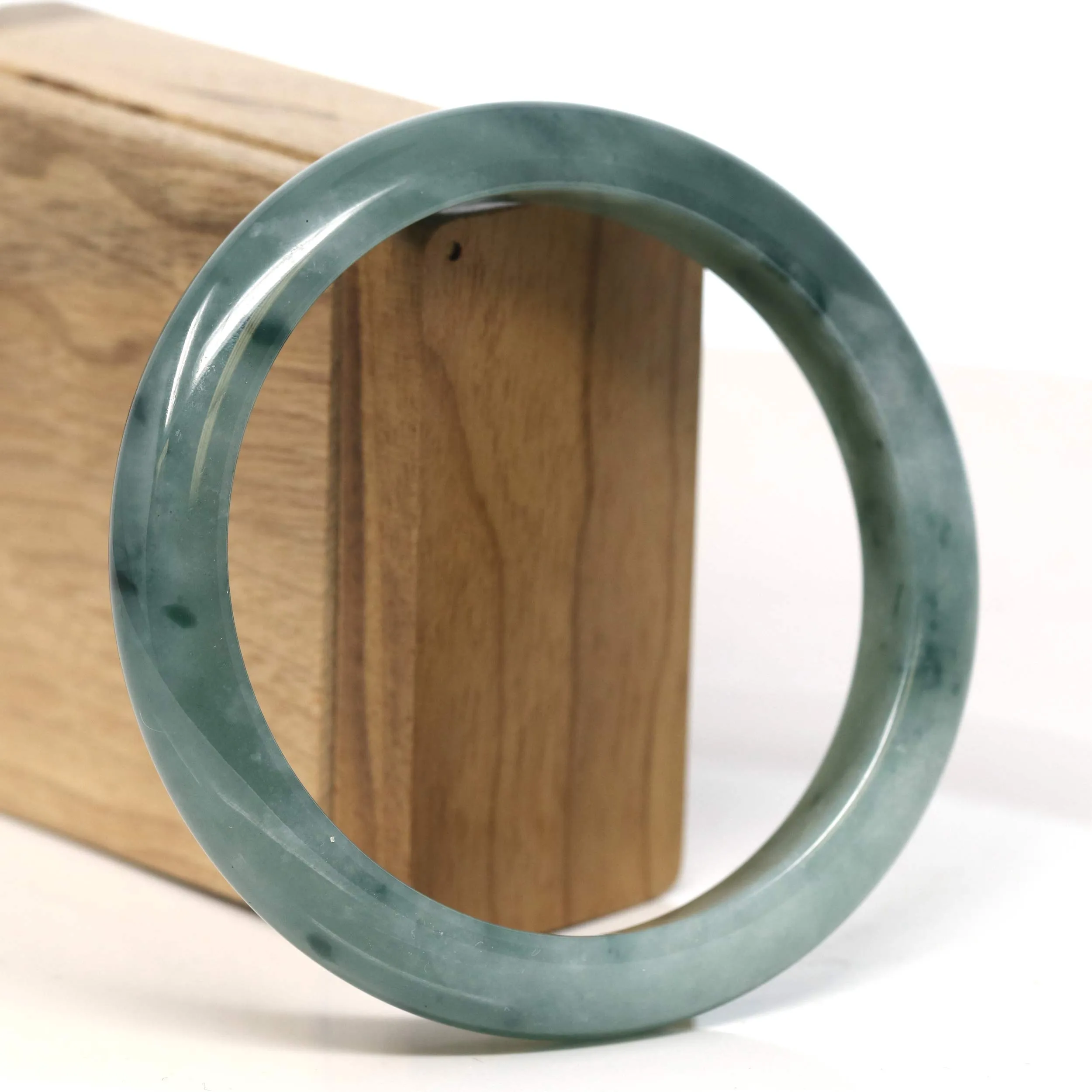 Baikalla "Half Round" Blue-Green Jadeite Jade Bangle Bracelet (63.45 mm) #T398