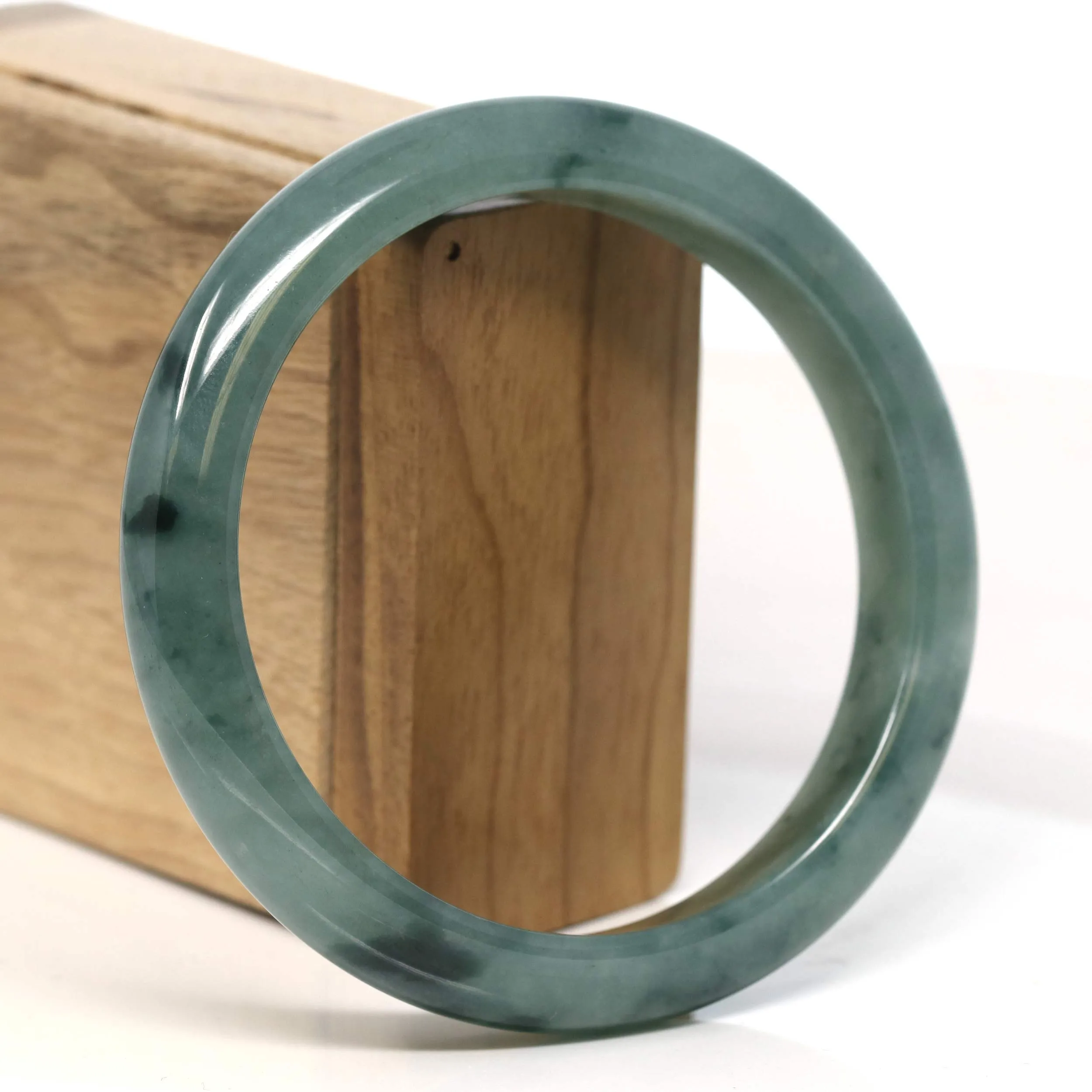 Baikalla "Half Round" Blue-Green Jadeite Jade Bangle Bracelet (63.45 mm) #T398