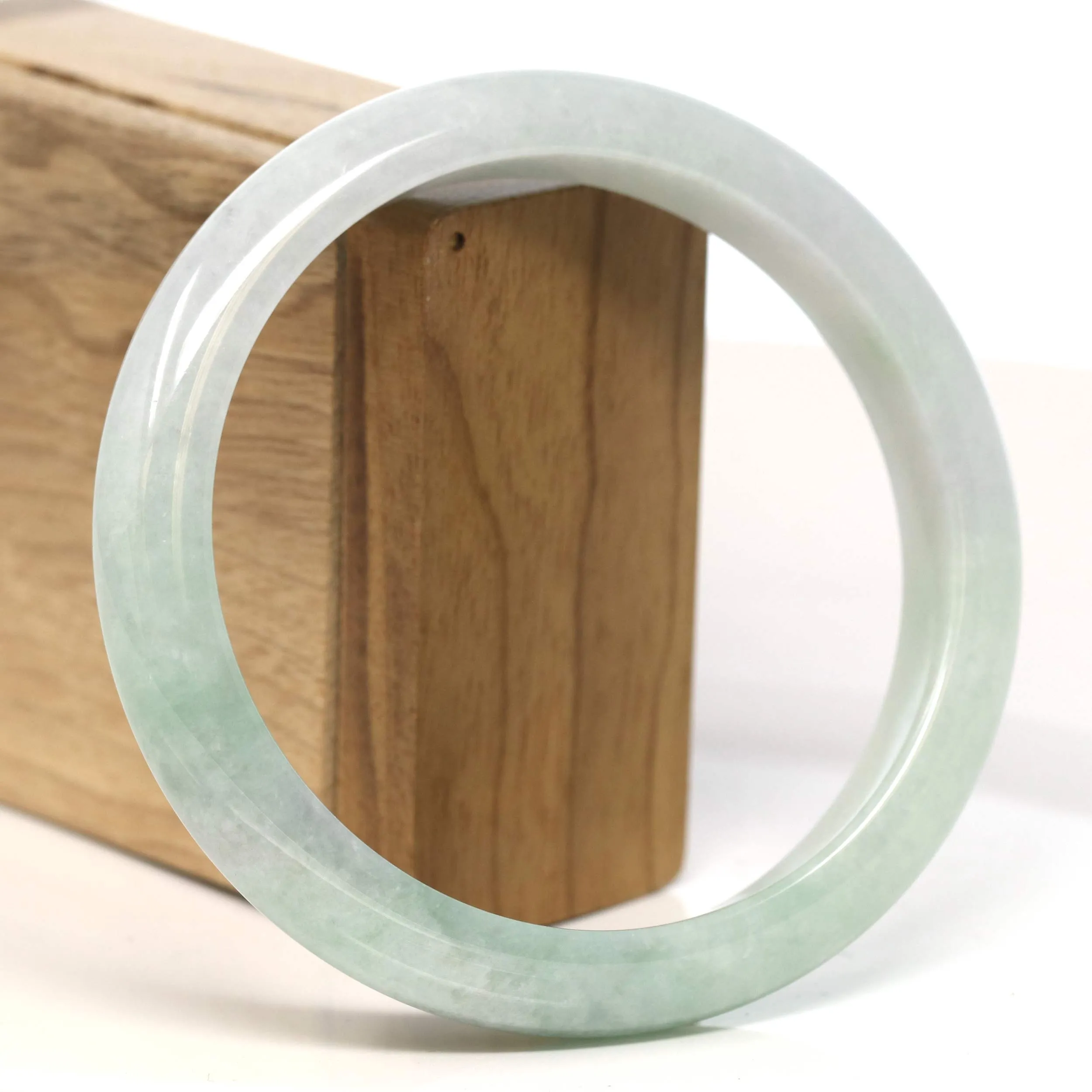 Baikalla "Half Round" Light Green Lavender Jadeite Jade Bangle Bracelet ( 66.3 mm) #T444