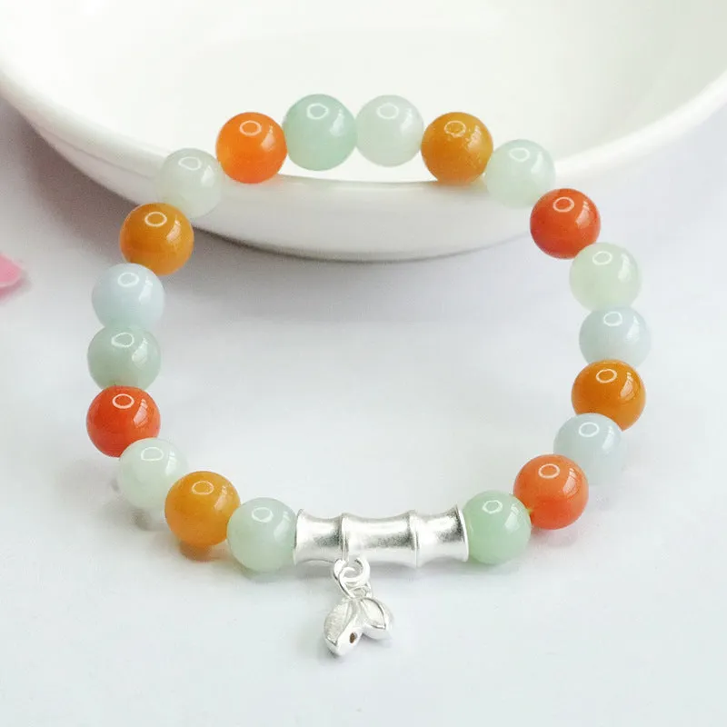 Bamboo Bracelet with Myanmar A-grade Jade and Sterling Silver