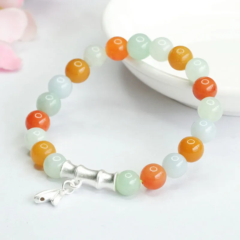 Bamboo Bracelet with Myanmar A-grade Jade and Sterling Silver