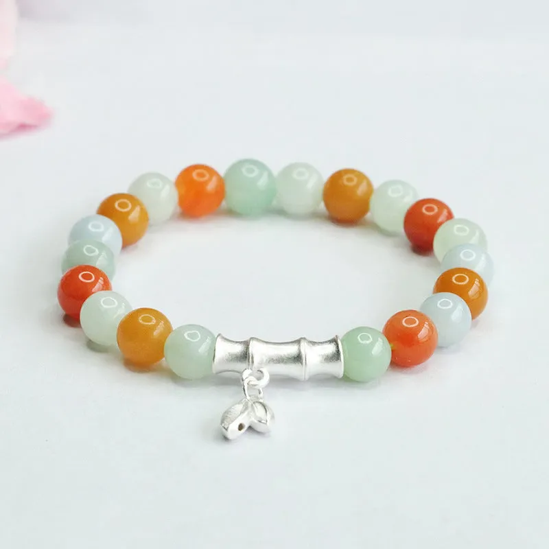 Bamboo Bracelet with Myanmar A-grade Jade and Sterling Silver