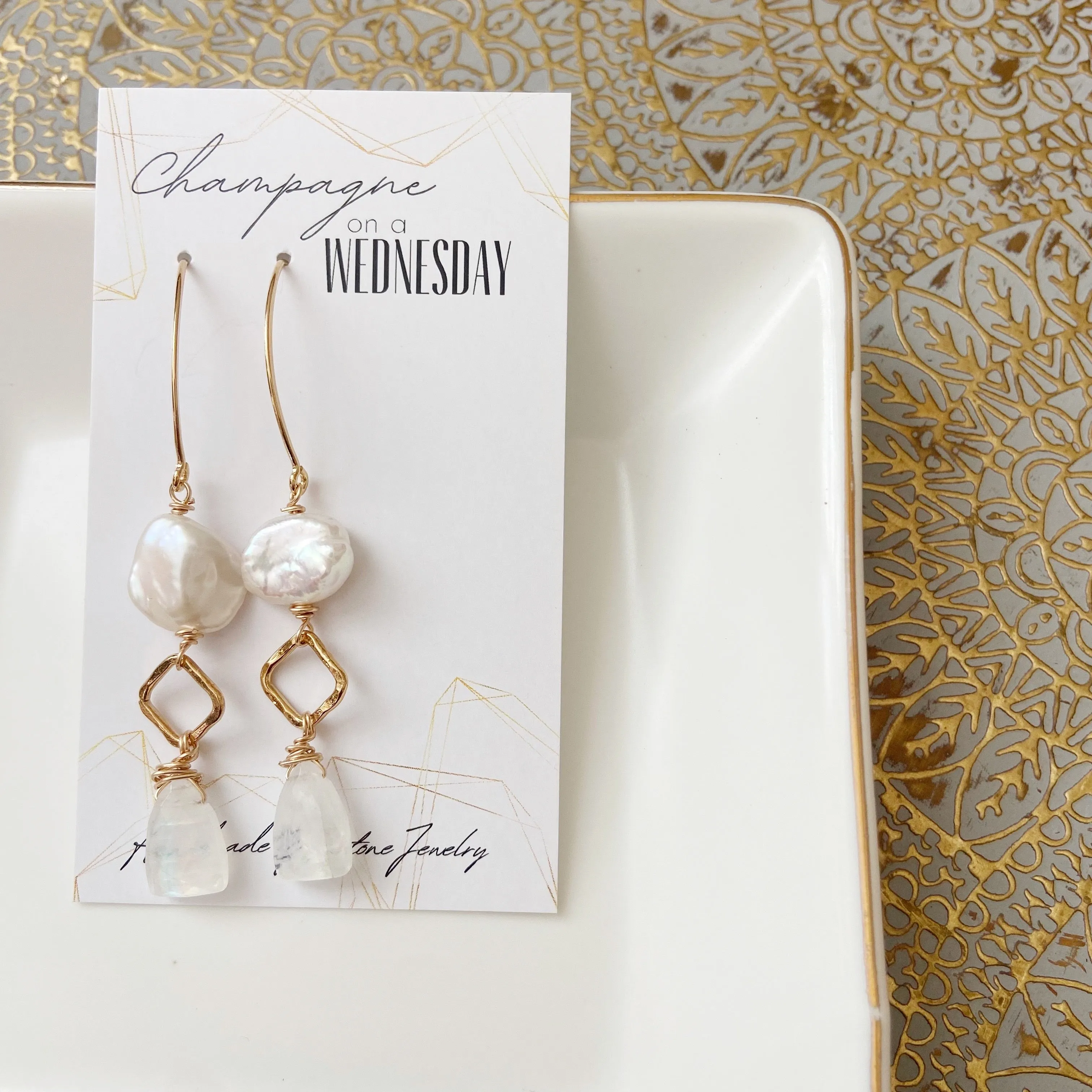 Beginnings- Pearl and Moonstone Dangle Earring in Gold or Silver