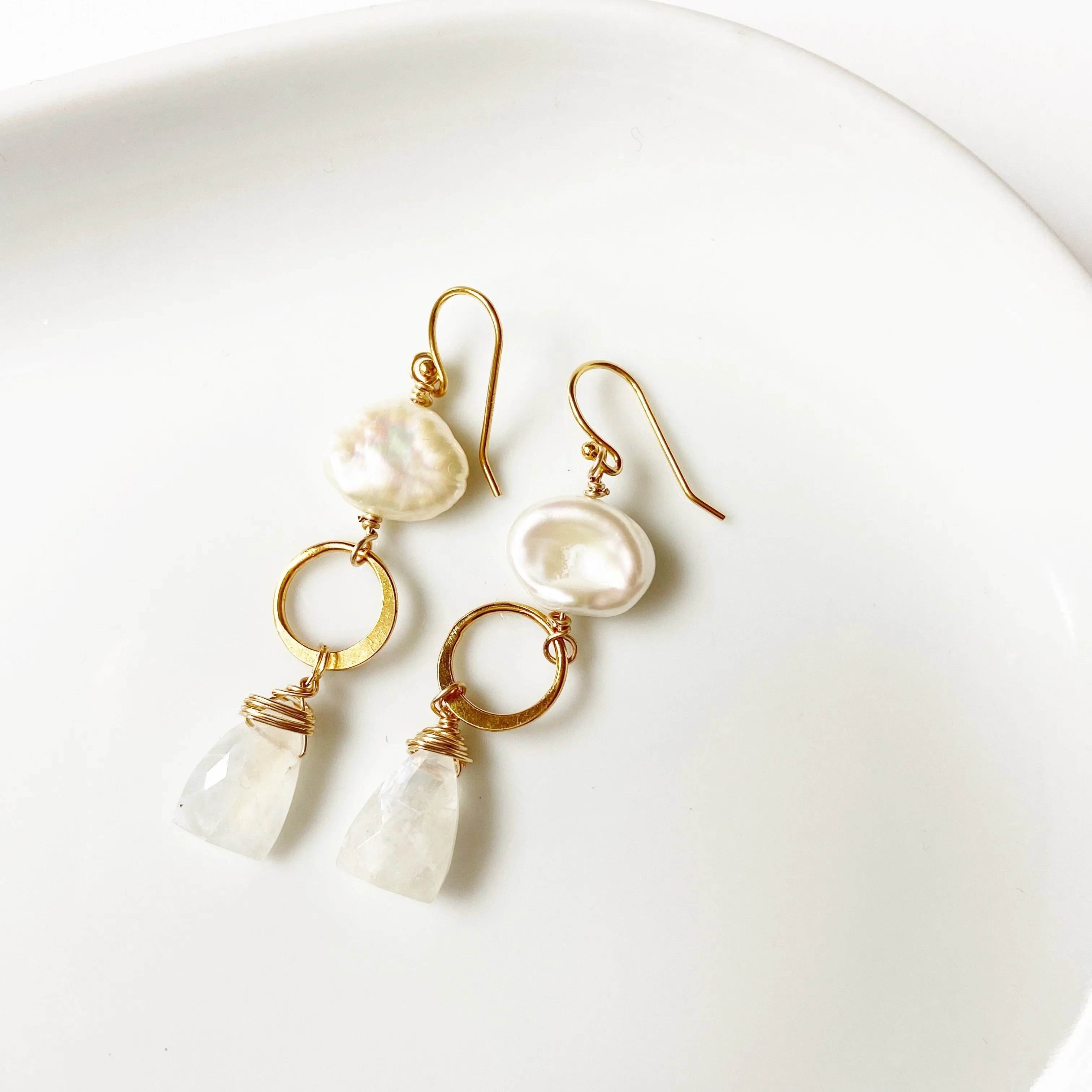 Beginnings- Pearl and Moonstone Dangle Earring in Gold or Silver