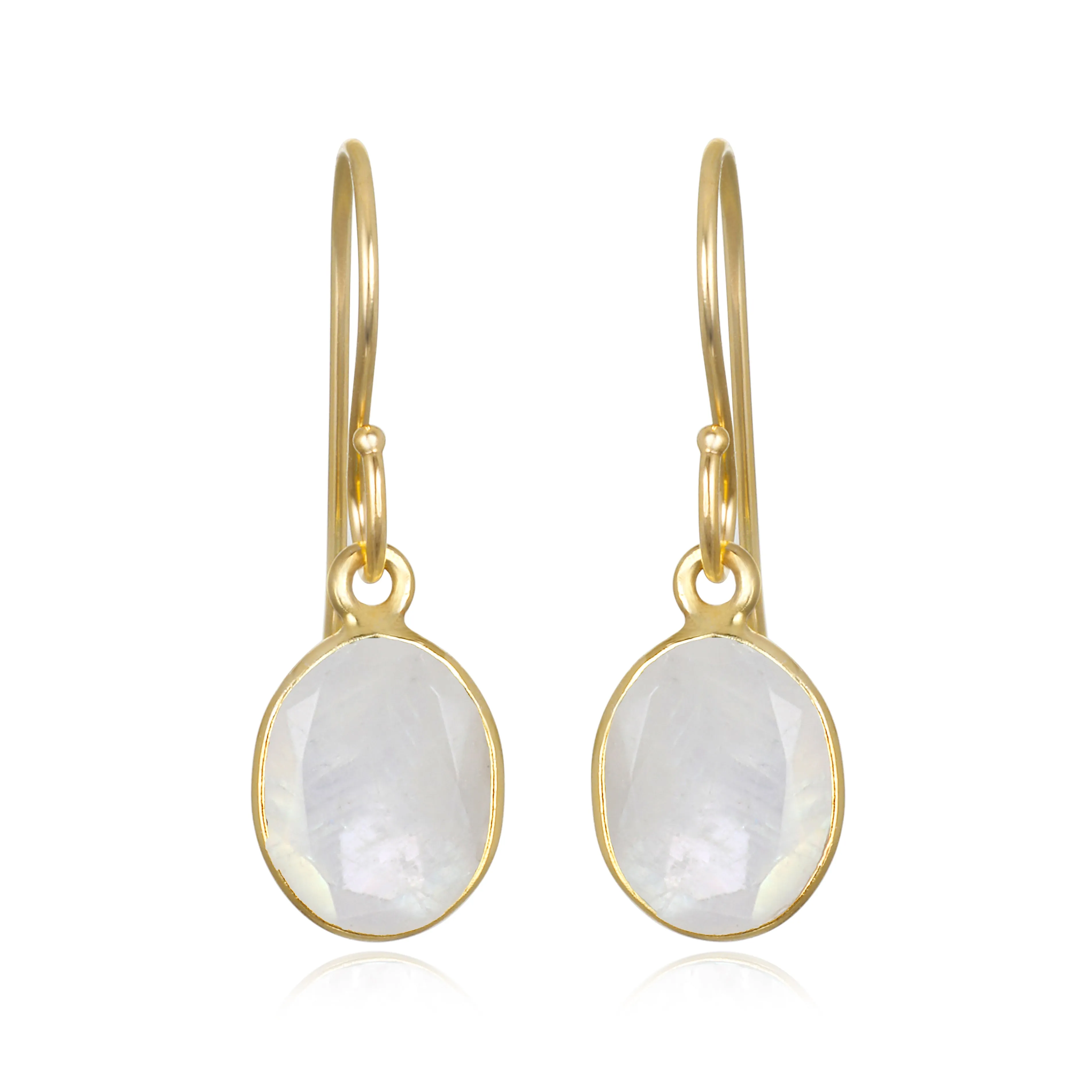 Bezeled Oval Gemdrop Earrings - Rainbow Moonstone