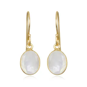 Bezeled Oval Gemdrop Earrings - Rainbow Moonstone