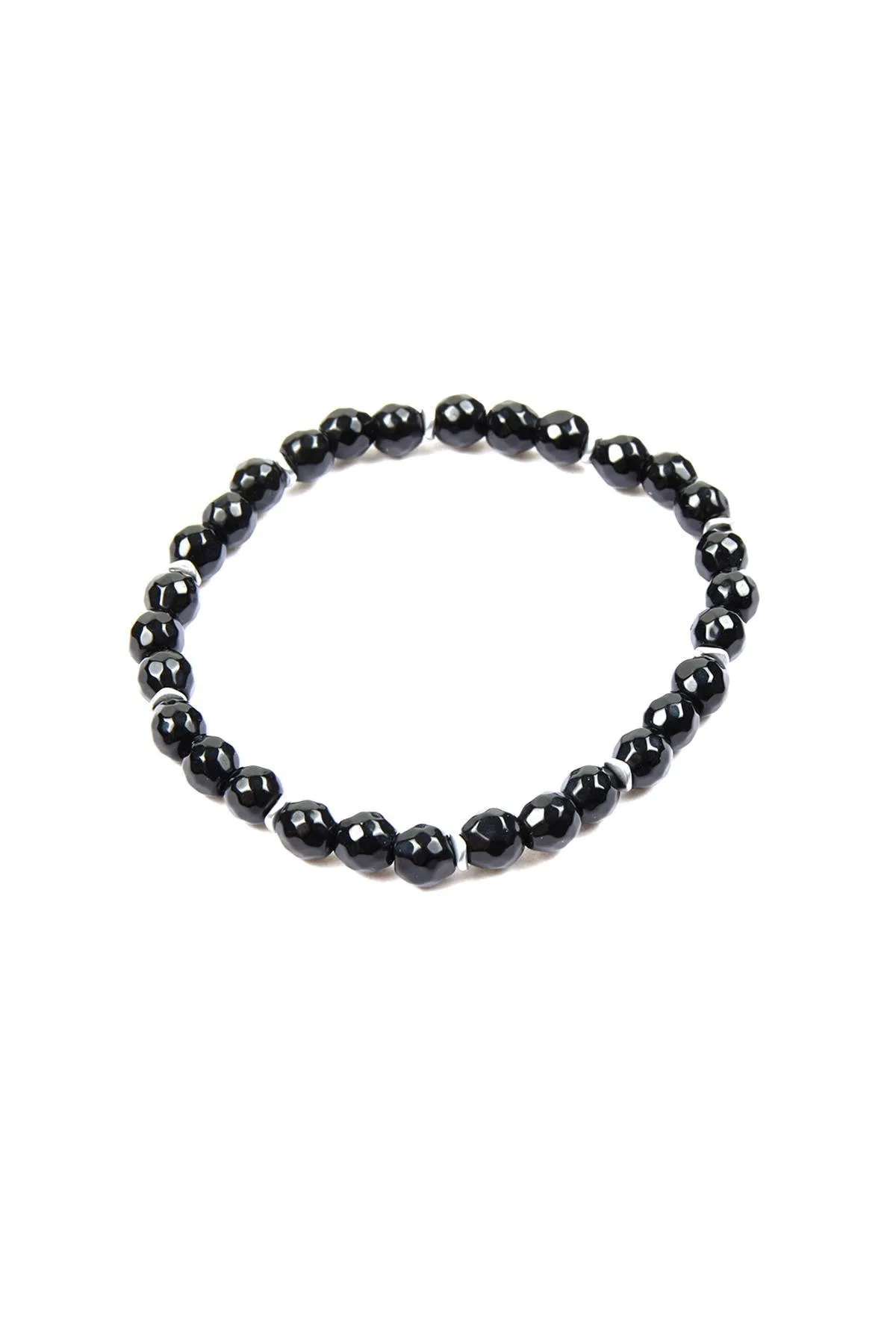 Black Faceted Onyx Bead Natural Stone Bracelet