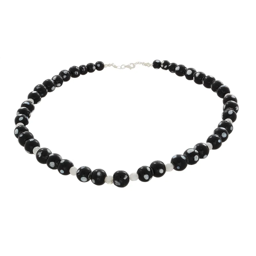 Black Howlite and Moonstone Necklace with Sterling Clasp