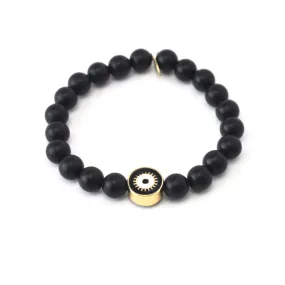 Black Onyx Bracelet | Enamel Evil Eye