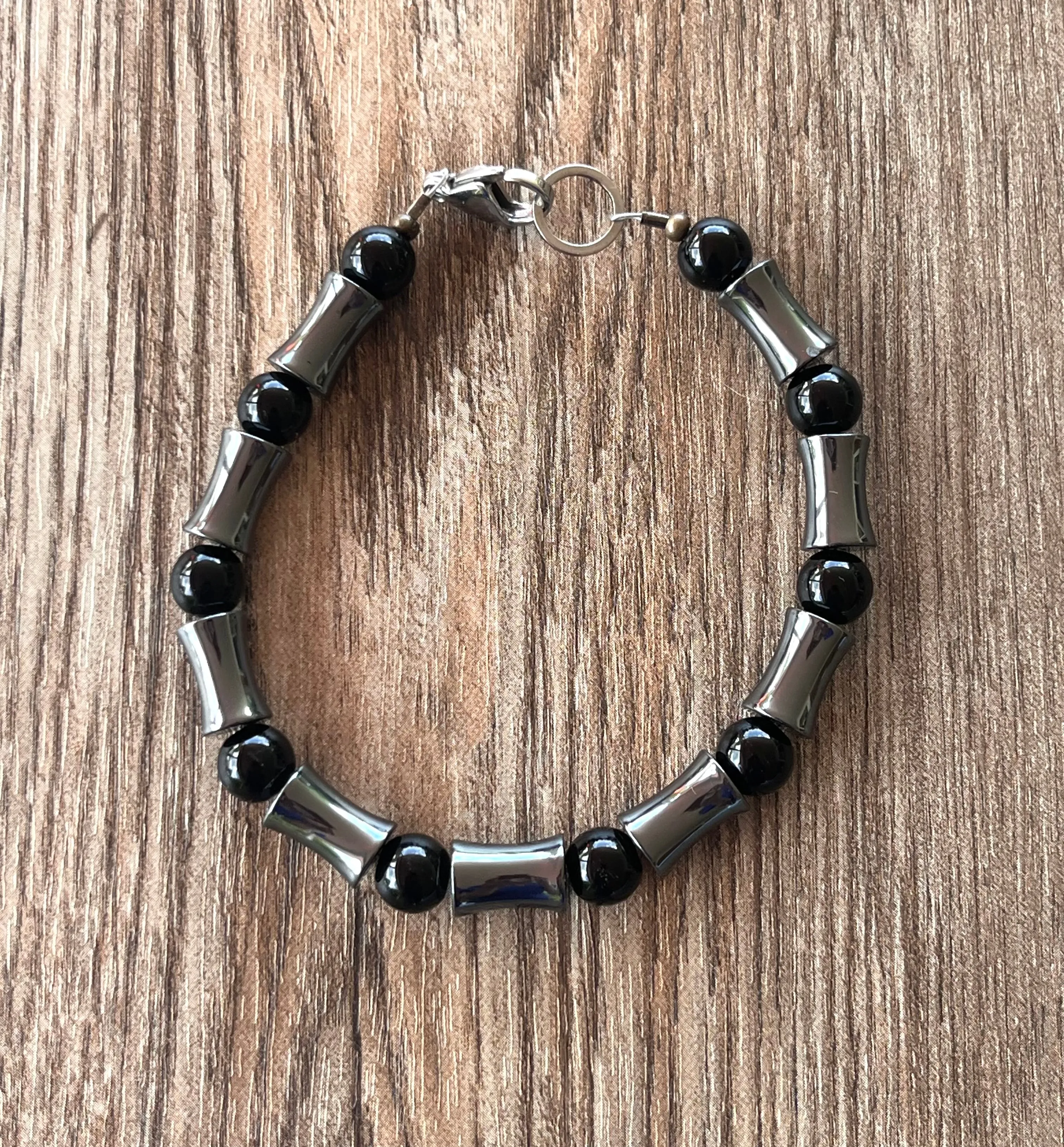 Black Onyx Gray Hematite Bead Stone Bracelet Jewelry - Jayce