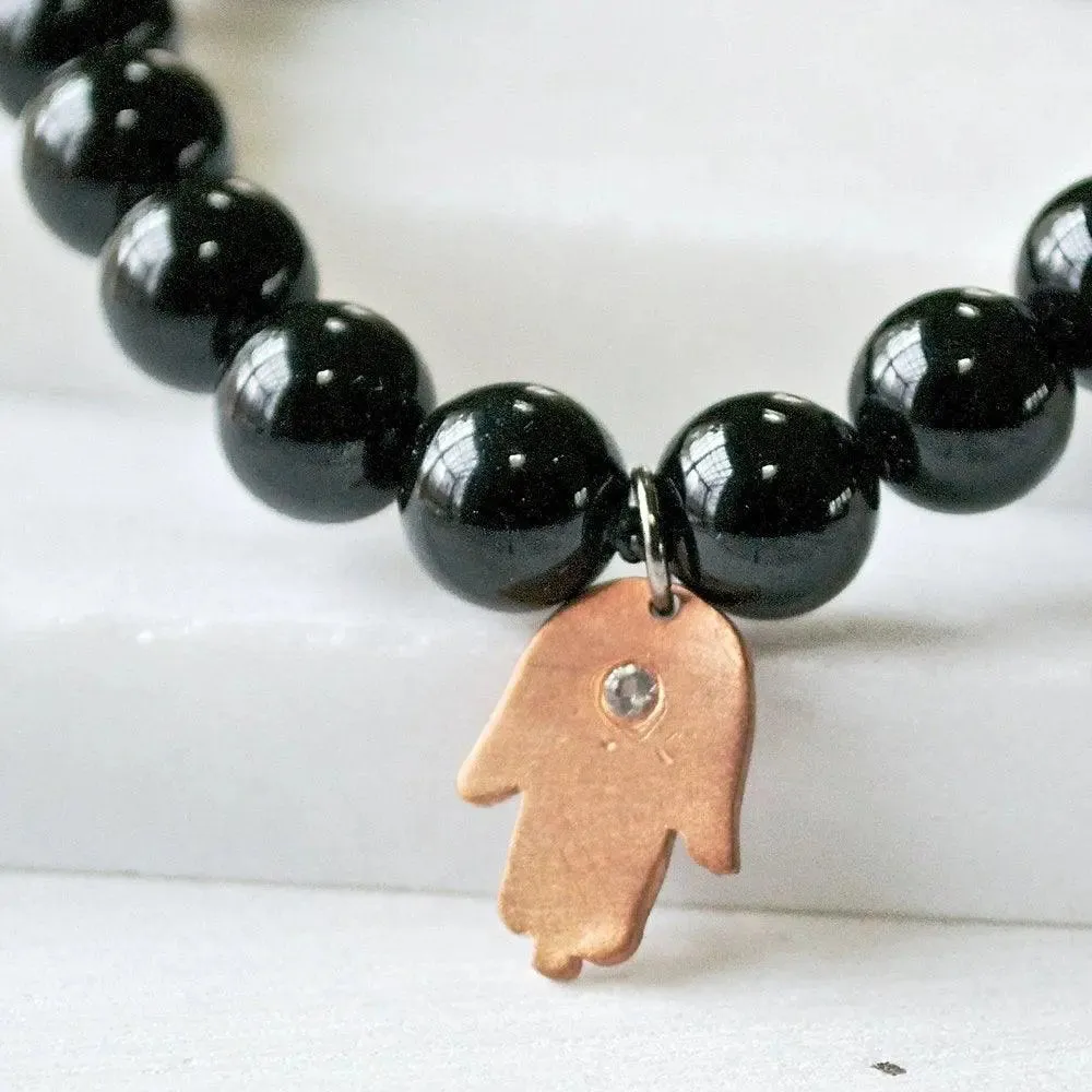 Black Onyx Mala Bracelet with Handmade Copper Charm