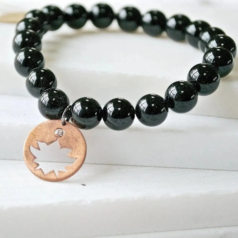 Black Onyx Mala Bracelet with Handmade Copper Charm