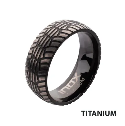 Black Titanium Matte Finish Tire Mark Comfort Fit Ring, Size 10.5