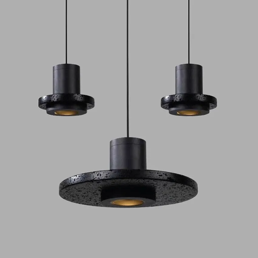 Black volcanic stone pendant light Nordic creative restaurant bar cafe led suspension spotlight bedroom bedside hanging lamp